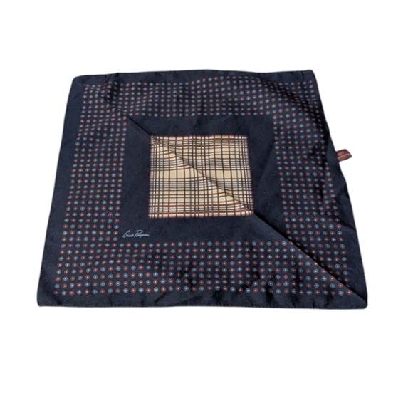 GINO POMPEII VINTAGE ITALIAN POCKET SQUARE Navy Red Cream Preppy Retro - Picture 2 of 6